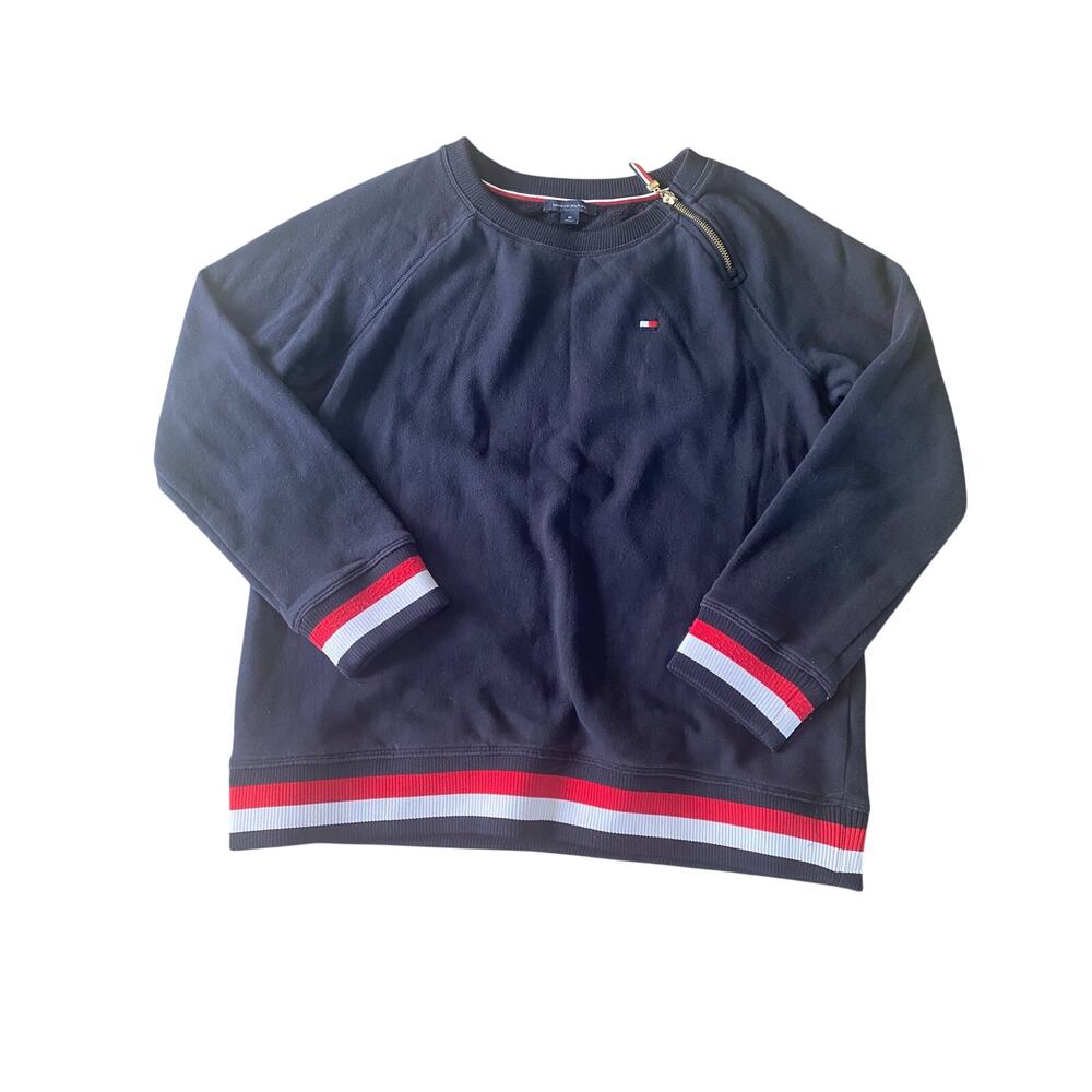 Women’s Tommy Hilfiger Blue Pullover Sweatshirt Zippered Shoulder M